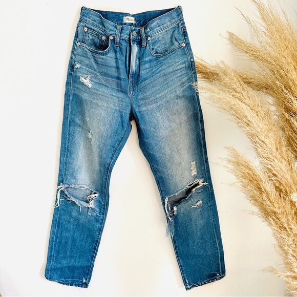 MADEWELL Perfect Vintage Jean Distressed Blue Wash Denim Jeans Straight Leg 28 - Picture 1 of 9